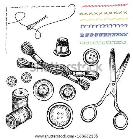 Sewing Needlework Related Symbols Stock Vector 102801911 - Shutterstock