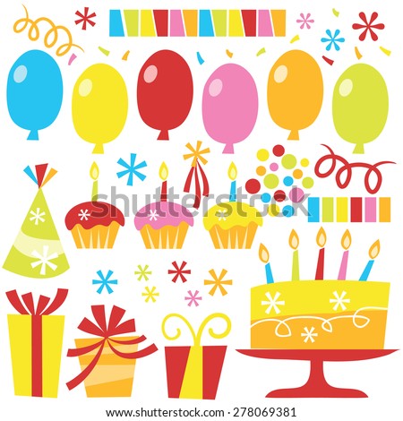 Retro Birthday Party Supplies Including Balloons Stock Vector 25923997 ...