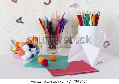 child arts craft work station colored stock photo edit now