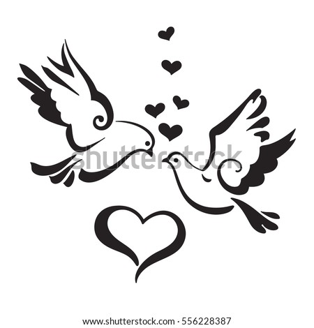 Download Silhouettes Doves Hearts Isolated On White Stock Vector ...