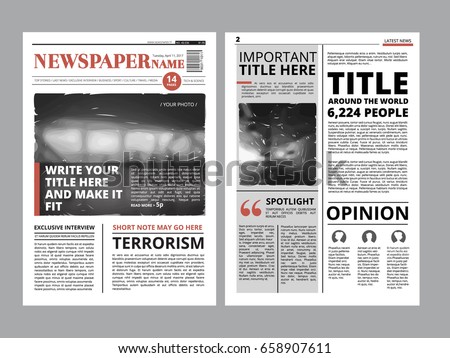 Newspaper Front Page With Several Columns And Photos Vector Magazine Cover Layout Design Project Newspaper Front Page With Several Columns And Photos Vector Magazine Cover Layout Design Project