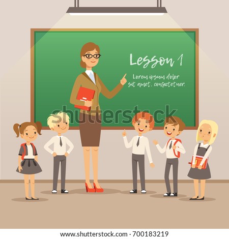 Group Happy Children School Classroom Teacher Stock Illustration 