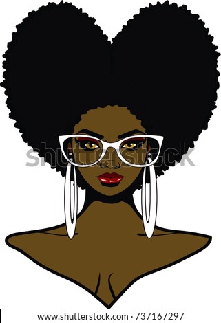 Beautiful Ebony Woman Afro Heart Hairstyle Stock 