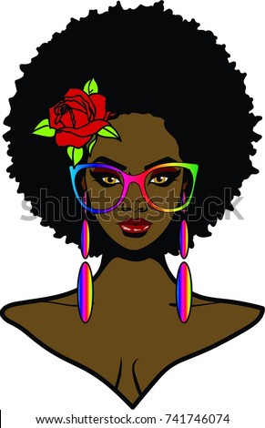 Beautiful Black Woman Afro Hairstyle Rose Stock 