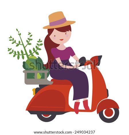 Girl Gardener Riding Scooter Girl Gardener Riding Scooter