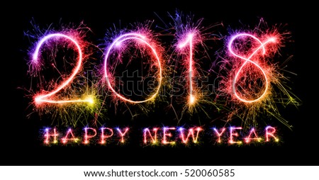 Happy New Year 2018 from colorful sparkle on black background