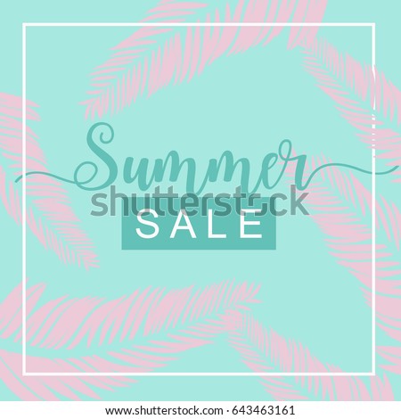Summer sale banner with duotone tropical plant background