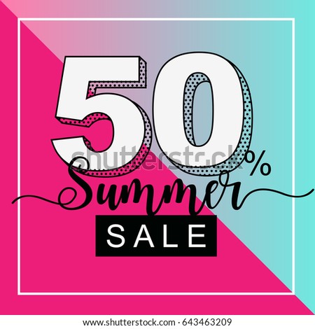 Summer sale banner with duotone tropical plant background