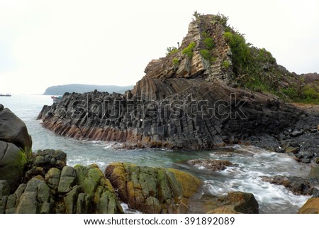 Ganh Da Dia or Ghenh Da Dia or Da Dia Rapids at Tuy Hoa, Phu Yen, Viet Nam, with amazing nature landscape at seaside, fantastic shape make interesting place for Vietnam travel,beautiful panoramic