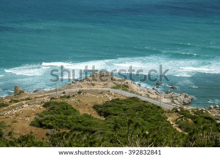 Beautiful panoramic landscape of Vietnam beach at Vinh Hy, Ninh Thuan, road along beach, small island, waves make, fresh air make fantastic holiday when travel at Viet Nam in summer or spring