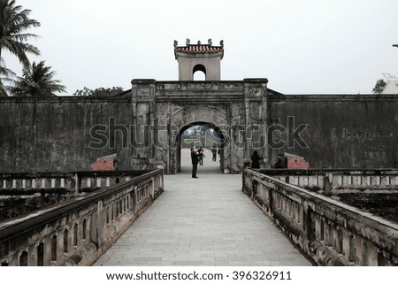 QUANG TRI, VIET NAM- FEB 20, 2016: Quang Tri old citadel, a historic relics of Vietnam war, also national heritage, in dark color and ancient architect