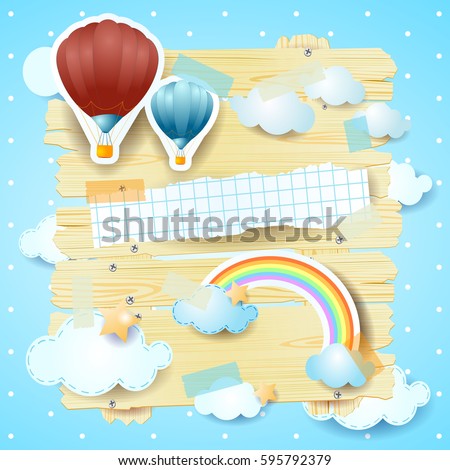 Fantasy panel with hot air balloons and copy space. Vector illustration