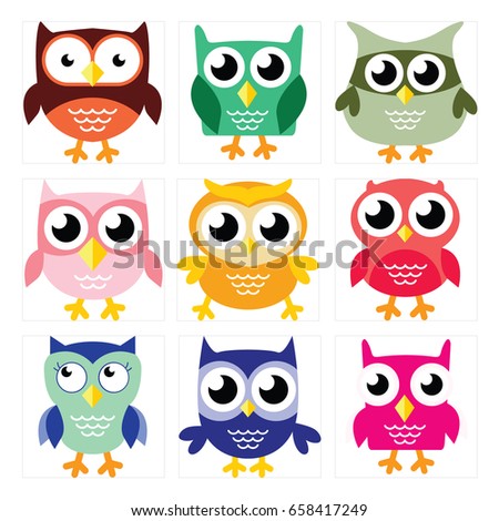 Set Six Cartoon Owls Various Emotions Stock Vector 82204843 - Shutterstock