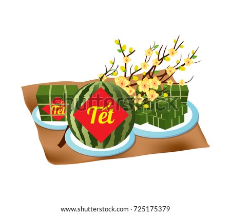 Cooked square glutinous rice cake, Vietnamese new year. (Translation "T?t" : Lunar new year)