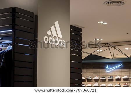 Bangkok, Thailand - September 3 ,2017: Adidas and Nike sport brands on the store. This branch is located in Adidas and Nike store Central westgate, Nonthaburi, TH