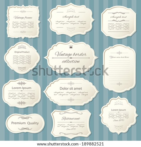 Vintage frame set on striped seamless background. Calligraphic design elements.