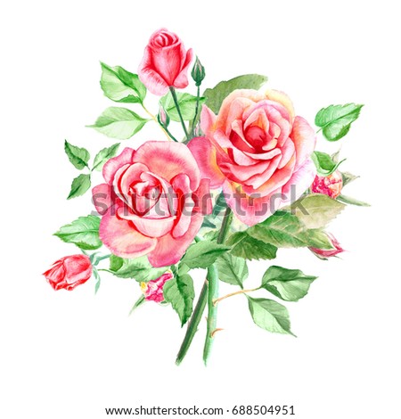 Watercolor Bouquet Red Roses Stock Illustration 172812482 - Shutterstock