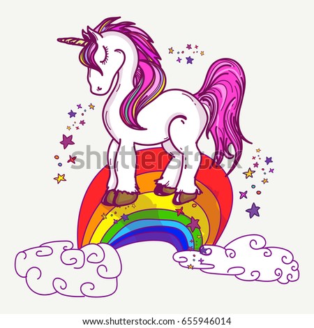 Magic Unicorns On Rainbow Cute Kids Stock Vector 655946014 - Shutterstock