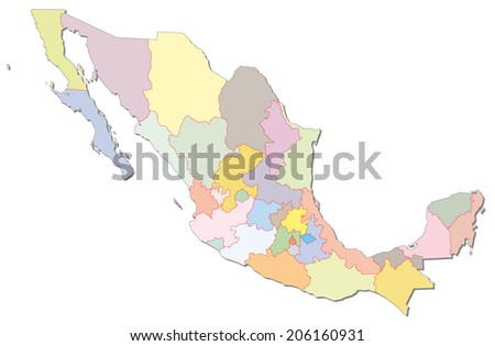 mexico administrative map - stock vector