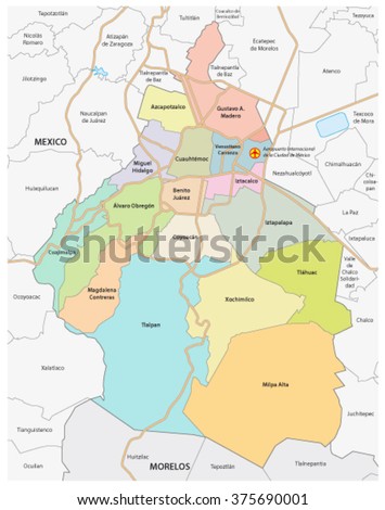 administrative and road map of mexico city