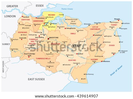 Vector Administrative Map County Kent England Stock Vector 439614907 ...