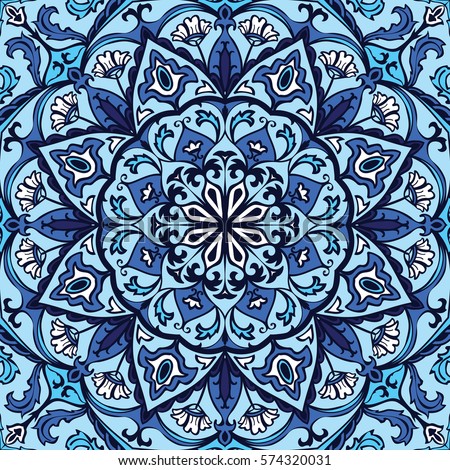 Vector Ornate Pattern With Floral Elements Oriental Blue Ornament Colorful Template For Carpet Vector Ornate Pattern With Floral Elements Oriental Blue Ornament Colorful Template For Carpet