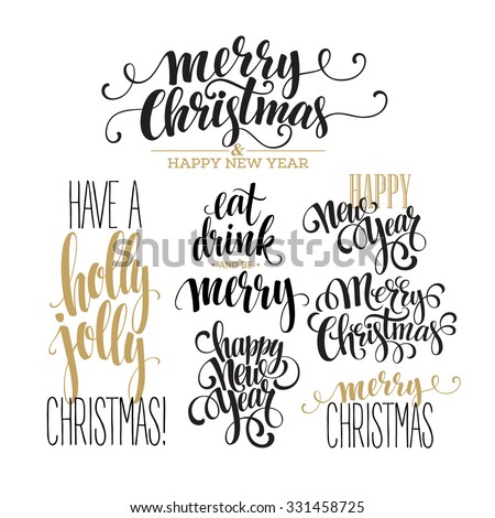 Merry Christmas Lettering Design Set. Vector illustration EPS10