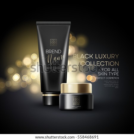 Design cosmetics product advertising on black background. Vector illustration EPS10