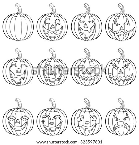 halloween set of six funny smiling pumpkin outlines with various face characters isolated on a white - Halloween Pumpkin Outline halloween set of six funny smiling pumpkin outlines with various face characters isolated on a white - Halloween Pumpkin Outline