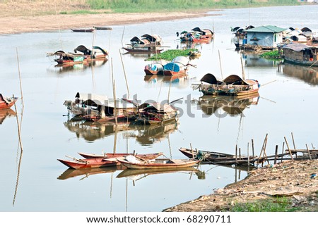 Boats in a harbor in the Mekong delta, Vietnam