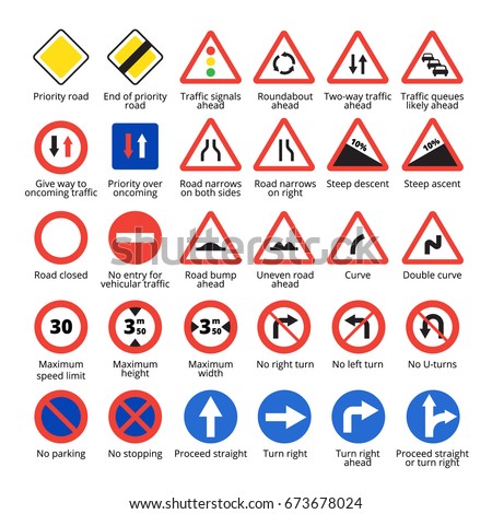 European Traffic Signs Set Vector Road Stock Vector 673678024 ...