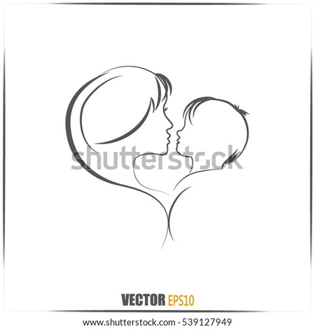 Mother Son Stylized Vector Silhouette Outlined Stock Vector 270864284 ...