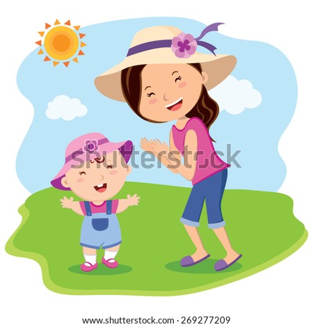 Mother and daughter outing, Mother and child outdoor fun.