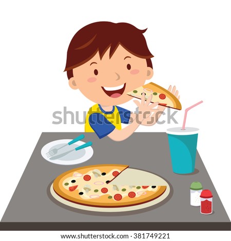 Boy Eating Pizza Vector Illustration Little Stock Vector 381749221 ...