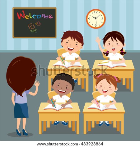 Teacher School Children Classroom Lesson Vector Stock Vector 483928864 ...