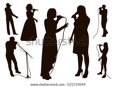 Black Singing People Silhouettes Set Stock Vector 521519044 - Shutterstock