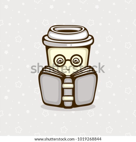 Cute Coffee Cup Reading A Book Funny Cartoon Character For Cafe Logo Library Cute Coffee Cup Reading A Book Funny Cartoon Character For Cafe Logo Library