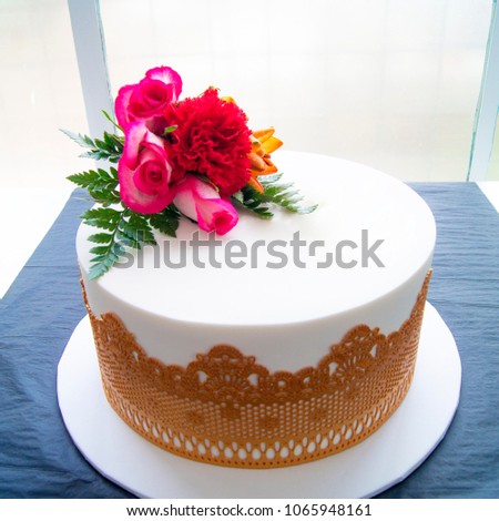 Birthday Wedding  Engagement Celebration Cake  White Stock 