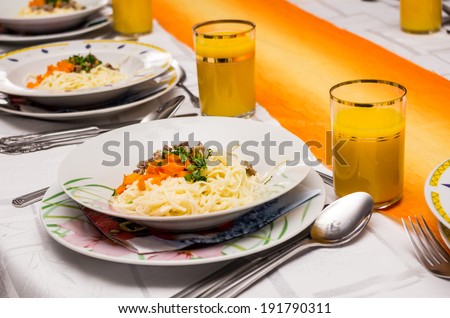 table set for a lavish dinner - stock photo