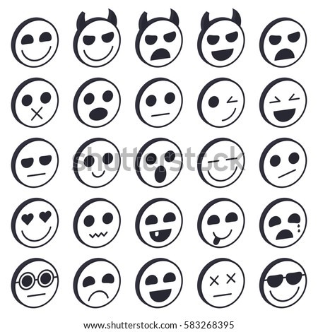 Cartoon Fanny Faces Different Emotions Emoji Stock Vector 501615682 