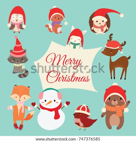 Set Cute Cartoon Character Illustration Christmas Stock Vector ...