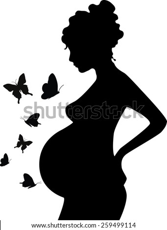 Vector Illustration Silhouette Pregnant Woman Butterflies 