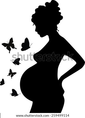 Vector Illustration Silhouette Pregnant Woman Butterflies Stock Vector