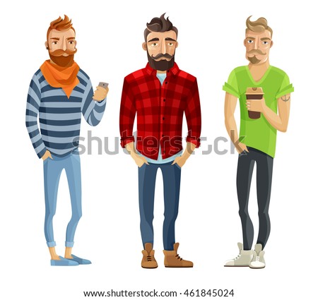 Hipster Cartoon Male People Wearing Trendy Stock Vector 