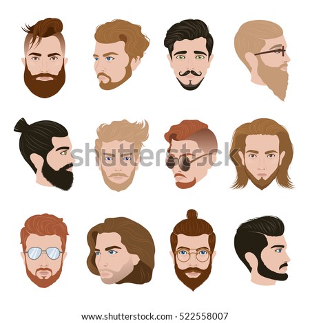 Men Hairstyle Collection Beards Moustache Glasses Stock 