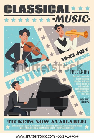 Colored Music Cartoon Poster Classical Music Stock Vector