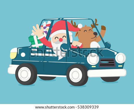 santa claus drive a car full of christmas gift
