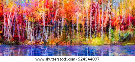 Oil Painting Colorful Autumn Trees Semi Stock Illustration ...