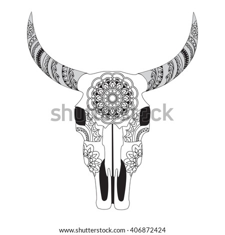 Download Hand Drawn Decorated Cow Skull Mandala Stock Vector ...