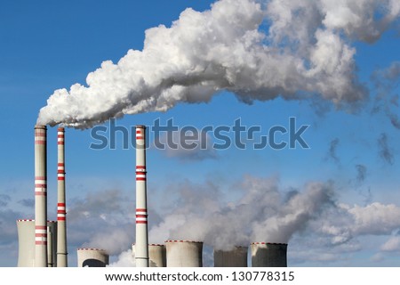 white danger smoke from coal power plant chimney